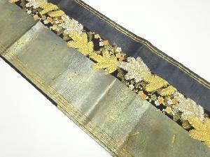 リサイクル　引箔縞に松竹梅模様織り出し袋帯